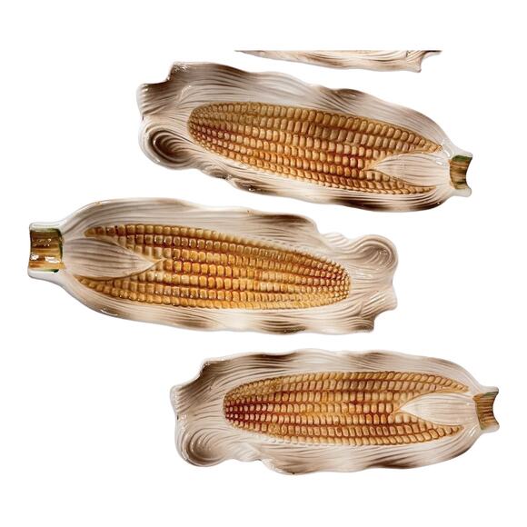 Corn On The Cob Dish Set 4 Ceramic Bowls 50s Vtg Holds Butter by Our Own Imports - Picture 6 of 7